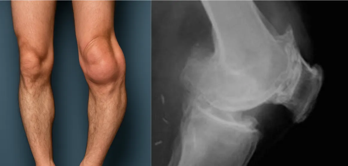 Zużyte stawy kolanowe — widok kliniczny
